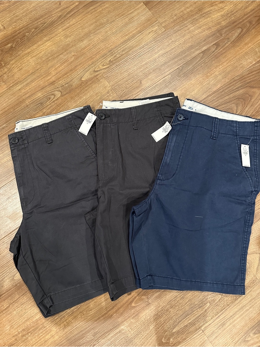 Old Navy Men's Flat-Front Shorts in Navy and Charcoal